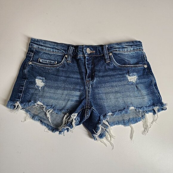 Blank NYC Distressed Frayed Denim Cutoff Shorts Little Queenie Blue Size 25 - Picture 10 of 11